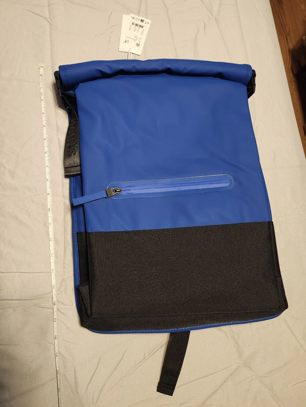 RAINS Blue Roll-Top Backpack with Front Zip Pocket